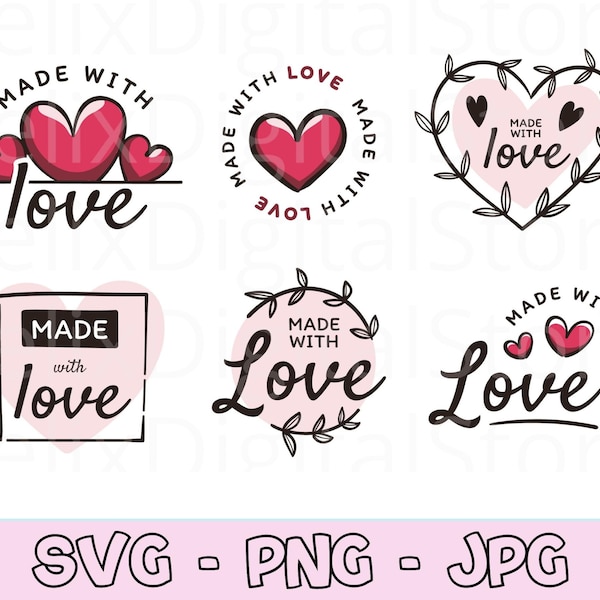 Made with Love Svg, Selbstgemacht mit Liebe Svg, handgemacht mit Liebe Svg, Paket Design, Verpackung Svg, Danke Svg, Handmade Tag, mit Liebe