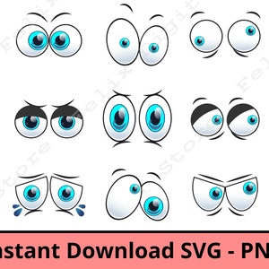 Cartoon Eyes Svg, Eyes Svg File, Emoticon Svg, Cartoon Face Svg, Emoji Svg, Silhouette Faces, Instant Download, Bundle Svg Files for Cricut.