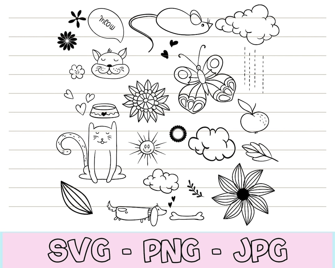 Doodle Svg, Cute Animals Svg Bundle, Animal Clipart Svg, Funny Animal ...
