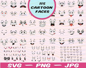Cartoon Faces Svg, Emoji Faces Svg, Eyes Svg, Cute Faces Svg, Emoji Clipart, Funny Face Svg, Cartoon Clipart, Faces Svg, Cartoon Vector.