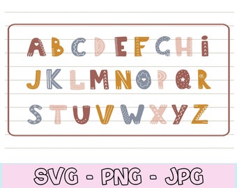 Alphabet svg, Alphabet svg for Teachers, Alphabet svg for Kids, Boho Alphabet png, Graphic Letters, Alphabet Clipart, Digital Download.