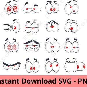 Cartoon Eyes Svg, Eyes Svg File, Emoticon Svg, Cartoon Face Svg, Emoji Svg, Silhouette Faces, Instant Download, Bundle Svg Files for Cricut.