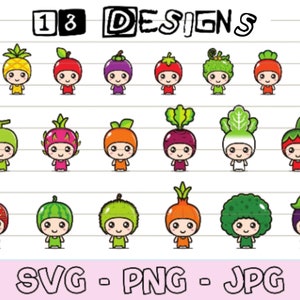 Frutta e verdura svg Kawaii Fruit svg Cute Fruit svg for Shirt Fruit svg Food Svg Bundle Food Vector Cute Food Svg Food Clipart Digital