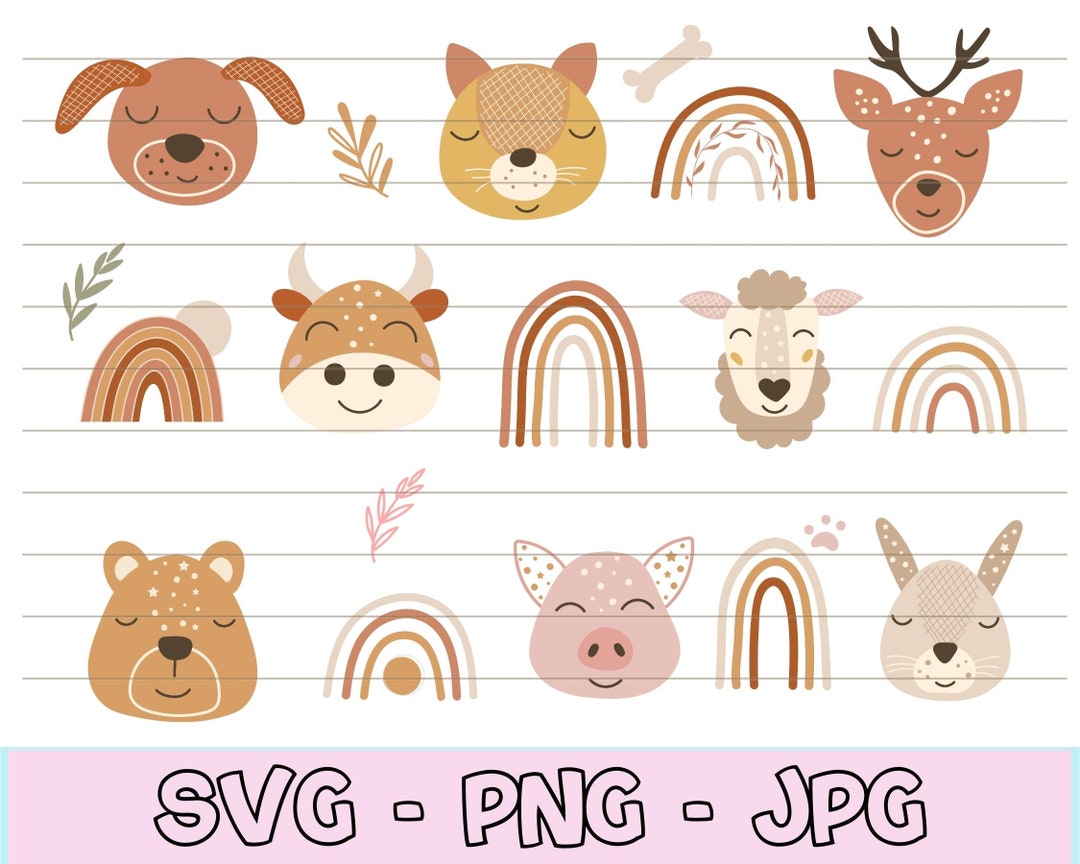 Boho Cute Animal Svg and Abstract Rainbow, Animal Bundle Svg, Cute ...