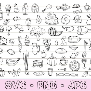 Fast Food Svg, Food Doodle Clipart, Breakfast Svg, Food Svg Bundle, Sweets Svg, Food Vector, Cute Food Svg, Food Clipart, Food Svg File, PNG