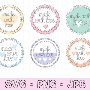 Fabriqué avec amour, Svg fait maison avec amour, Svg fait main avec amour, Design d'emballage, Svg d'emballage, Svg de remerciement, Étiquette faite main, Avec amour