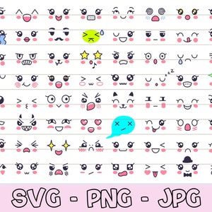Kawaii Faces Svg, Emoji Faces Svg, Kawaii Svg Bundle, Kawaii Vector, Cartoon Faces Svg, Kawaii Clipart, Kawaii Cartoon, Cute Faces Svg, PNG.