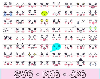 Kawaii Faces Svg, Emoji Faces Svg, Kawaii Svg Bundle, Kawaii Vector, Cartoon Faces Svg, Kawaii Clipart, Kawaii Cartoon, Cute Faces Svg, PNG.