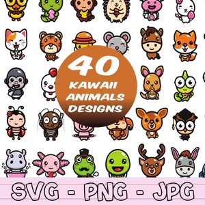 Kawaii Animals svg, Baby Animals svg, Cute Animals svg, Animal Cartoon svg, Animal svg, Animals Stickers svg, Animal Clipart svg, Vector SVG