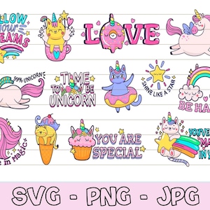 Süße Sticker Svg Bundle für Cricut, Einhorn Sticker svg, druckbare lustige Sticker, Kinder Sticker Print und süße Svg, Sofortiger Download.