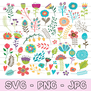 Flower Hand Drawn, Colored Flower Svg, Wildflower Svg Design for Shirt, Botanical Flower Svg, Floral Svg Bundle, Flower Svg Cut File, SVG.