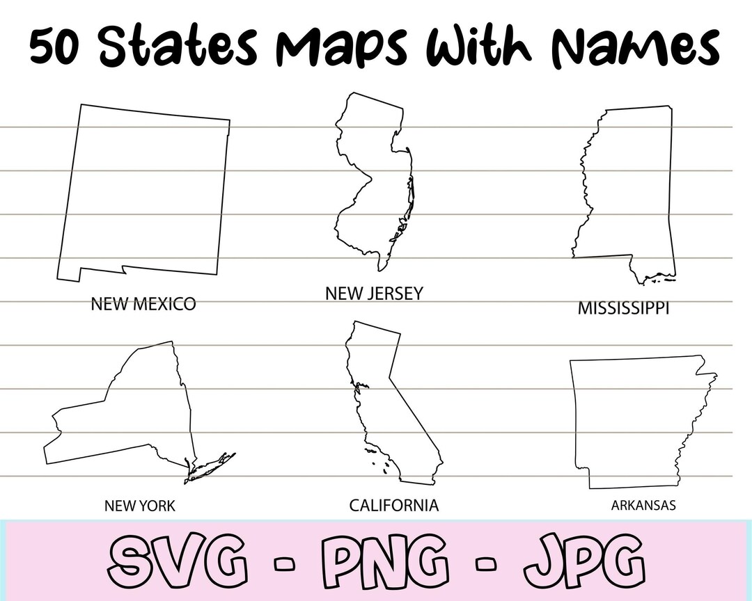 50 States Outline Svg, United States Map Svg, America Maps Digital, USA ...