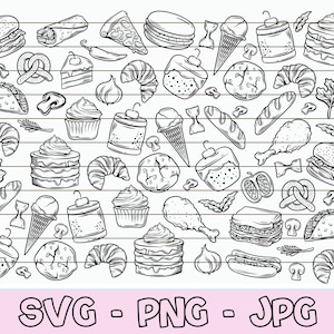 Fast Food Svg, Food Doodle Clipart, Breakfast Svg, Food Svg Bundle, Sweets Svg, Food Vector, Cute Food Svg, Food Clipart, Food Svg File, PNG