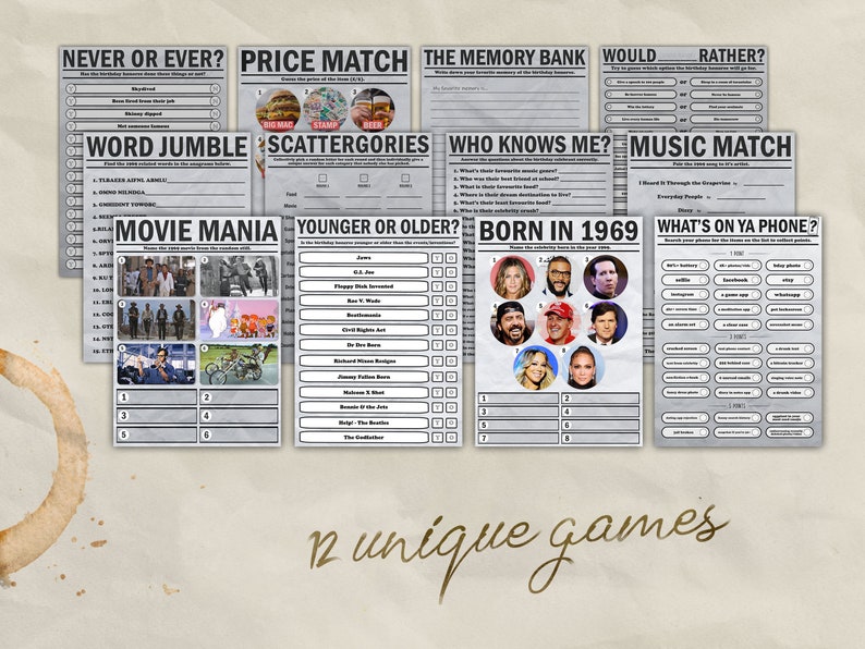 56th Birthday Party Games: Born in 1969 Trivia (printable Games) - Etsy
