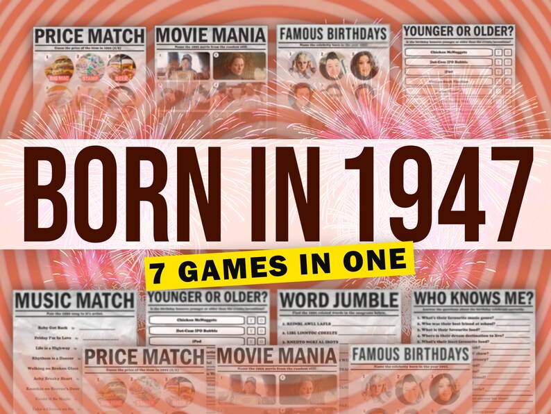 76th Birthday Party Games Born in 1947 Games Bundle Printable Games ...