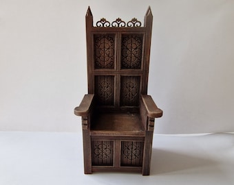 1:12 Scale Dolls House Carved Medieval /Tudor Style Throne / Chair Self Assembly Wooden Kit.