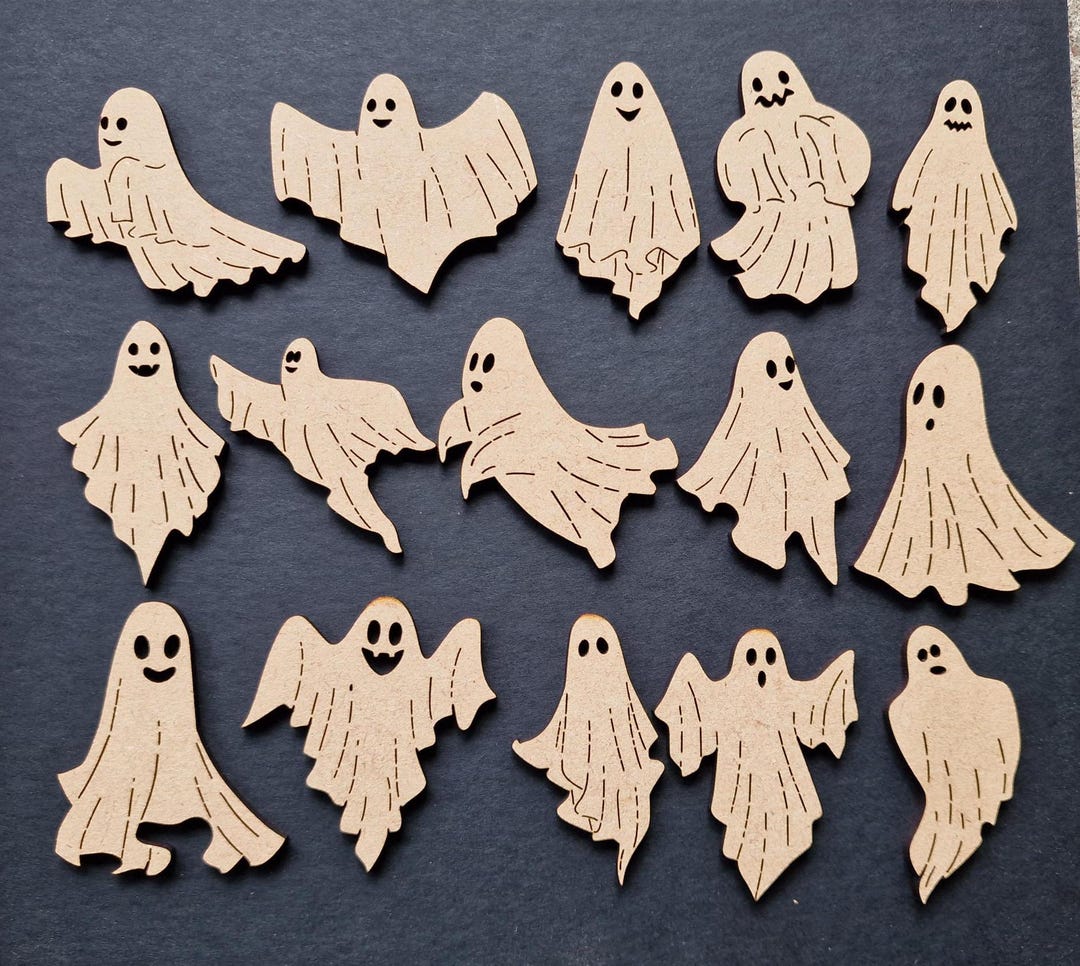 Ghost Chapes 15x Halloween Ghosts Laser Cut MDF Craft Shapes Wooden Embellishments ...