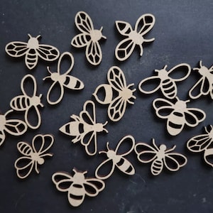 16x forme artigianali in MDF tagliate al laser a forma di ape miste, abbellimenti in legno