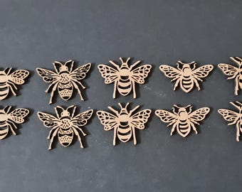 10x Mixed Bee Laser cut MDF Craft Shapes Wooden Embellishment
