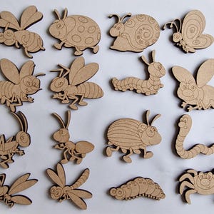 16x insetti amichevoli intagliati al laser MDF forme artigianali abbellimenti in legno