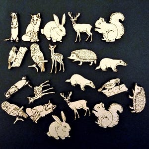 20x Forme artigianali in MDF tagliate al laser con creature del bosco miste, abbellimenti in legno