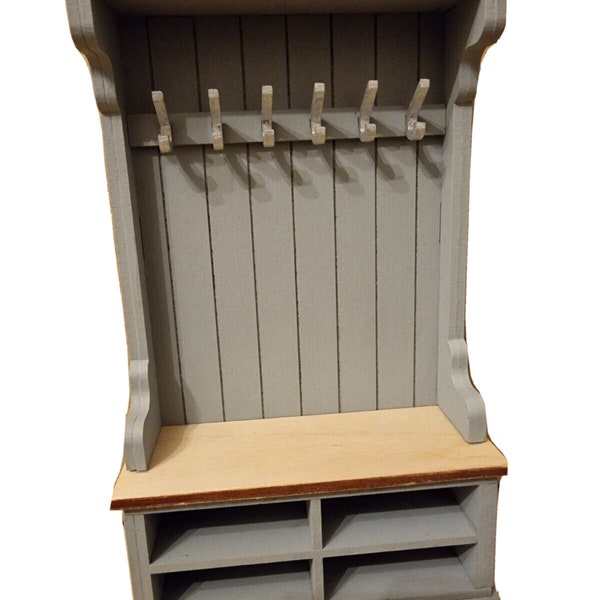 1:12 Scale Coat and Shoe Storage Monks Bench Pre-cut, ready to assemble kit.