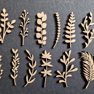 12x Foglie miste di piante in MDF tagliate al laser, forme artigianali, abbellimenti in legno