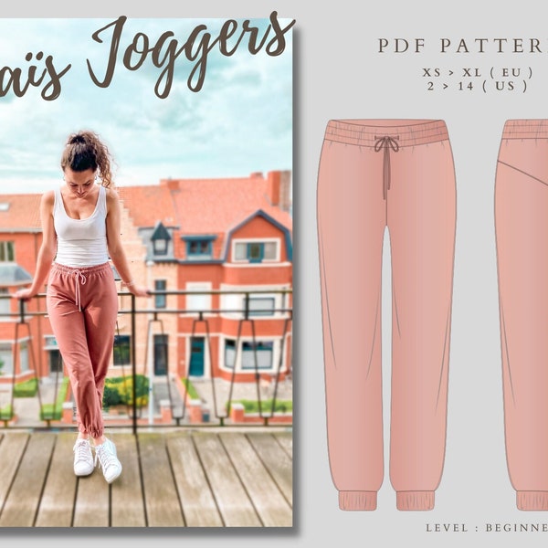 PDF Schnittmuster für Jogger-Hose Damen EU xs-xl US 2-14, als Sofortdownload, A4, Strickmuster, anfängerfreundlich, Jogginghose Damen Schnittmuster