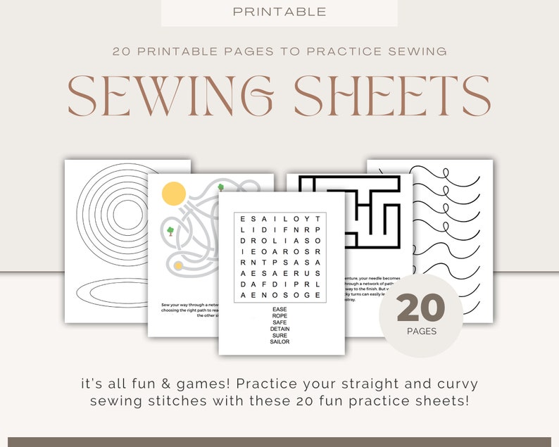 Sewing Practice Sheets, Learn to Sew, Sewing Games, Printable Sewing ...