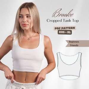 PDF Cropped Tank Top mujeres UE tamaño xxs-xl EE.UU. 0-10, Descarga instantánea, A4, carta de EE.UU., amigable para principiantes, patrón de costura mujer, top de costura pdf