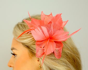 Elegant Flower Feather Hair Fascinator on Headband or Clip Wedding Royal Ascot Races Ladies Day Tea Party Hair Accessories (F0010)