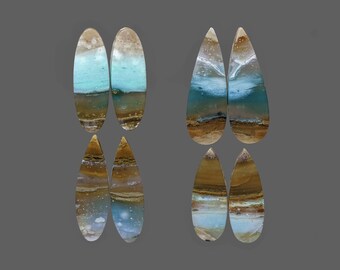 Unique And Beautiful Blue Opal Petrified Wood Earring Pairs - High And Rare Quality Natural Stone Jewelry Fashion Gift