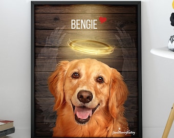 Personalisiertes Hundeportrait, Tierportrait, Erinnerungsgeschenk für Hunde, In liebevoller Erinnerung, Hund mit HeiligenscheinPortrait