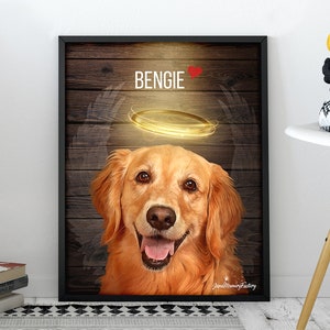 Personalisiertes Hundeportrait, Tierportrait, Erinnerungsgeschenk für Hunde, In liebevoller Erinnerung, Hund mit HeiligenscheinPortrait