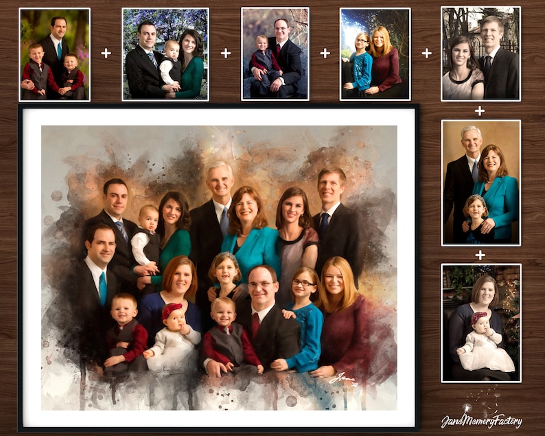 Verstorbenes Porträt, benutzerdefiniertes Porträt, Muttertagsgeschenke, Kombinieren von Fotos zu einem Porträt der Liebsten, personalisierte Familienporträts, Zusammenfügen von Fotos Bild 9