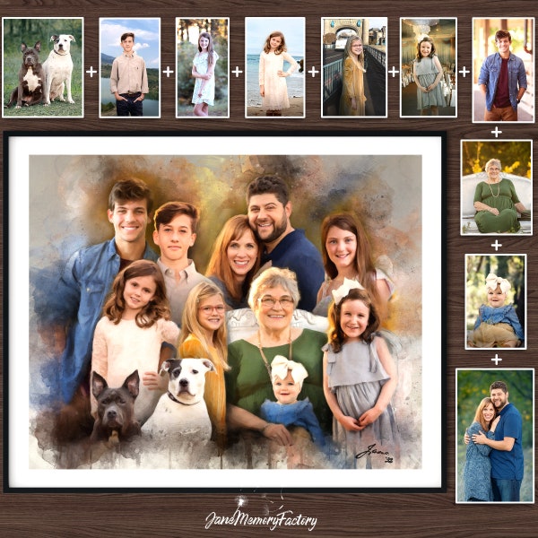 Picture With Deceased Loved One Portrait by JaneMemoryFactory, Merged Portrait, Add Someone To Photo, Personalized Family Portraits Painting