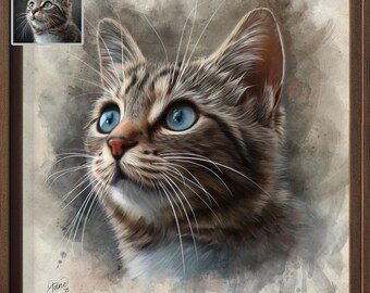 Custom Cat Memorial Portrait, Digital Watercolor Pet Painting, Sympathy Gift For Feline Lovers,  Personal Animal Companion Loss Remembrance