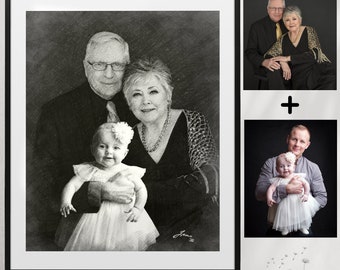 Mothers Day Gifts, Personalized Family Portraits, Couple&#39;s Portrait Art, Custom Portrait From Photo, Deceased Loved One Portrait, Memorial
