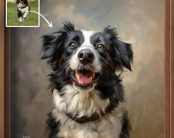 Custom Dog Portrait Digital Art, Border Collie Memorial Painting, Commission Oil Artwork Of Canine, Computer Generated Painterly Style Puppy