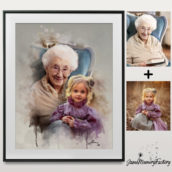 Custom Portraits, Handmade Gift Printables, Combine Photos, Gift Grandparent, Add Deceased Loved One To Photo, Memorial Family Portrait