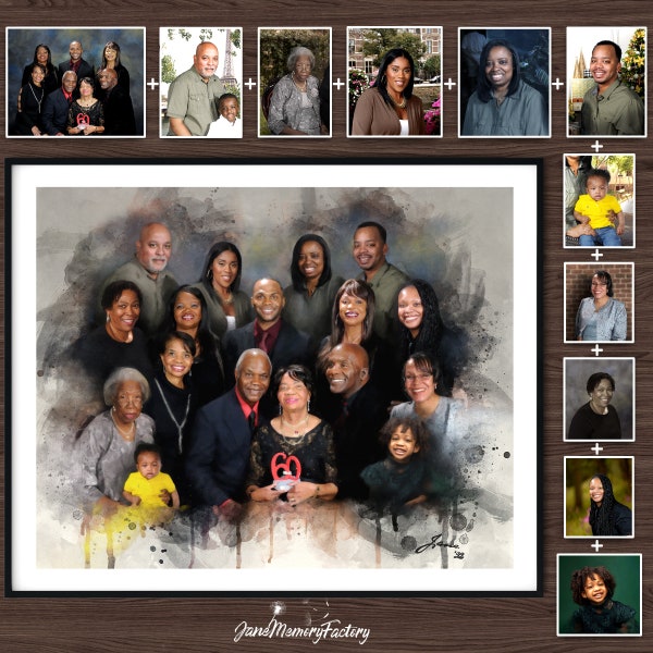 Personalized Family Portraits, Deceased Portrait From Photos, Mothers Day Gifts, Add Loved One To Photo, Combine Photo, JaneMemoryFactory