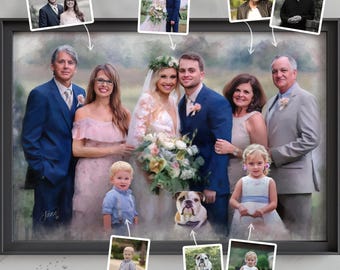 Custom Memorial Portrait Drawing, Hand Drawn Remembrance Artwork, Artistic Tribute To Loved One, Handcrafted Merge Multiple Photos Memory