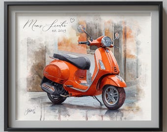 Custom Scooter Portrait Drawing, Personalized Illustration From Photo, Unique Personal Artwork Piece, Special Boyfriend Birthday Present