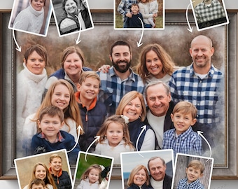 Custom Watercolor Family Portrait, Digital Photo Merge Artwork, Hand Painted Relatives Painting Commission, Household Image Bespoke Creation