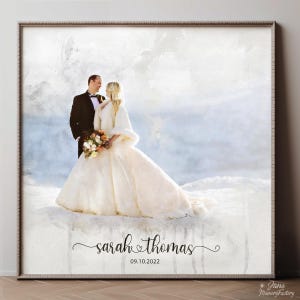 Ritratto di matrimonio personalizzato da foto, opera d'arte personalizzata per sposi e spose, illustrazione matrimoniale romantica disegnata a mano, somiglianza nuziale