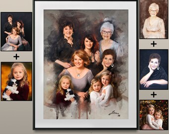 Deceased Portrait, Passed Loved One Painting, Custom Portraits With Angel, Memorial Painting, Handmade Gift Painting, Valentines Day Gifts