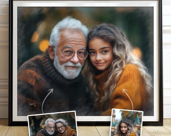 Personalized Grandad Portrait, Digital Hand Drawn Family Artwork, Merge Photo With Manual Sketched Illustration, Unique Grandfather Gift