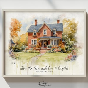 Custom huis tekencommissie, handgetekende schets gezinswoning, vintage woning portretkunstenaar, gepersonaliseerd schilderij huishoudheiligdom