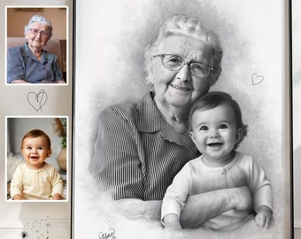 Custom Grandmother Grandchild Memorial Portrait, Merge Multiple Family Photos Digitally, Digital Photo Merging Commission, Unique Gift Idea