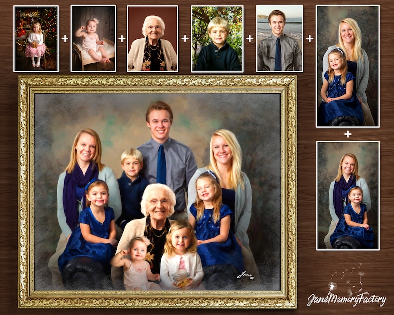 Verstorbenes Porträt, benutzerdefiniertes Porträt, Muttertagsgeschenke, Kombinieren von Fotos zu einem Porträt der Liebsten, personalisierte Familienporträts, Zusammenfügen von Fotos Bild 8